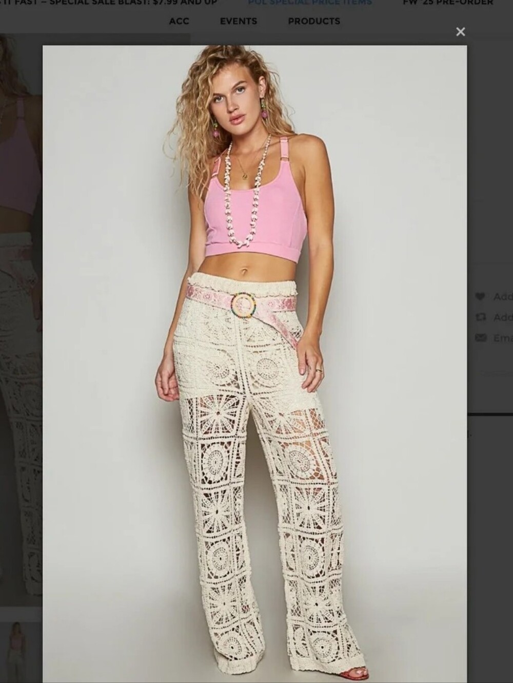 POL “Dianna 2“ Cream Crochet Straight Leg Pants One Size - Picture 6 of 7